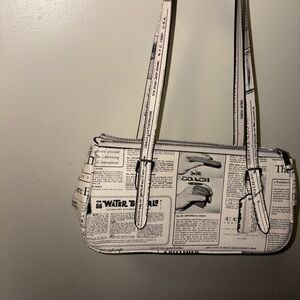 Coach Asher Newspaper-Print Shoulder Bag in White and Black